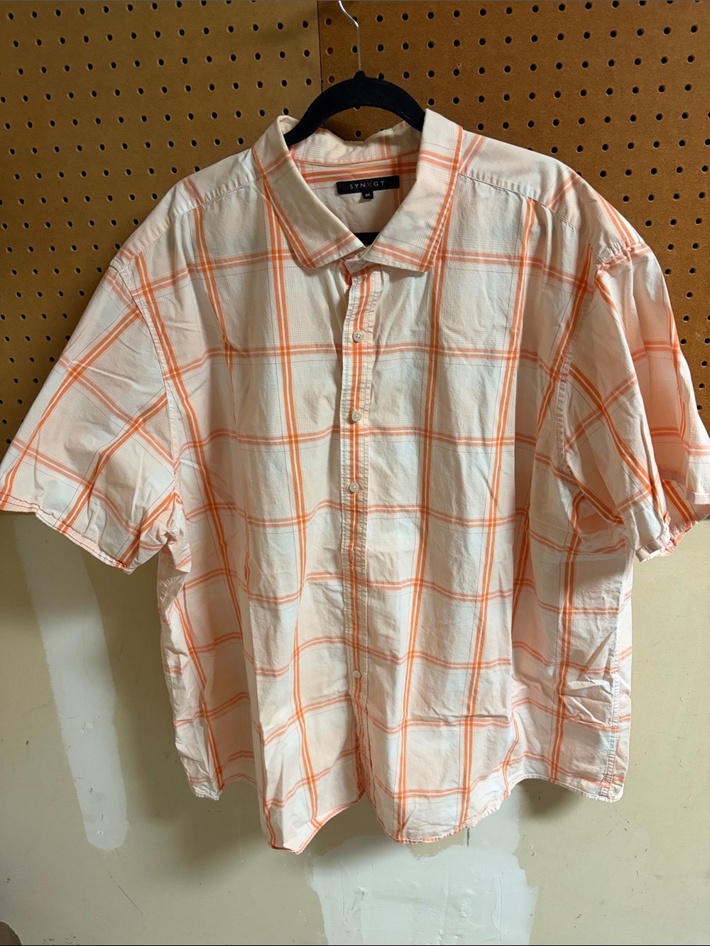 SYN+GY Orange Windowpane Short-Sleeve Button-Down Shirt